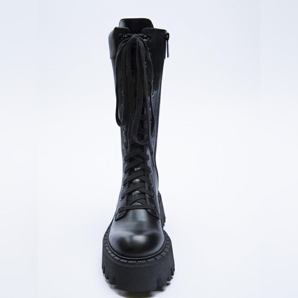 Zara LACED LEATHER BOOTS WITH TREADED SOLES - Picture 4 of 9